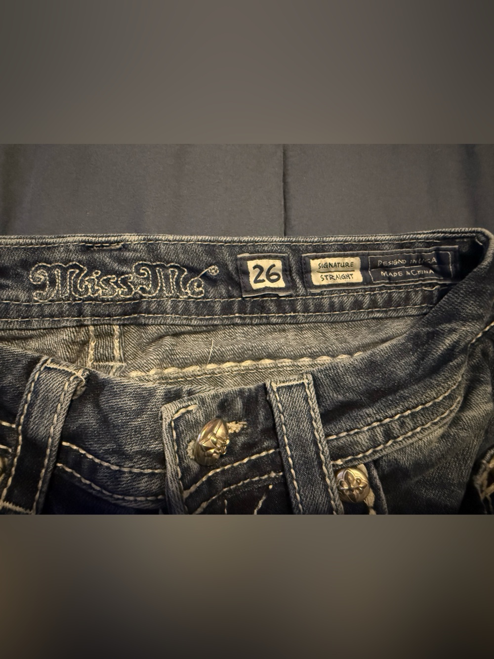 Miss Me Dark Wash Denim Jeans with Embroidered Waistband - Picture 3 of 15